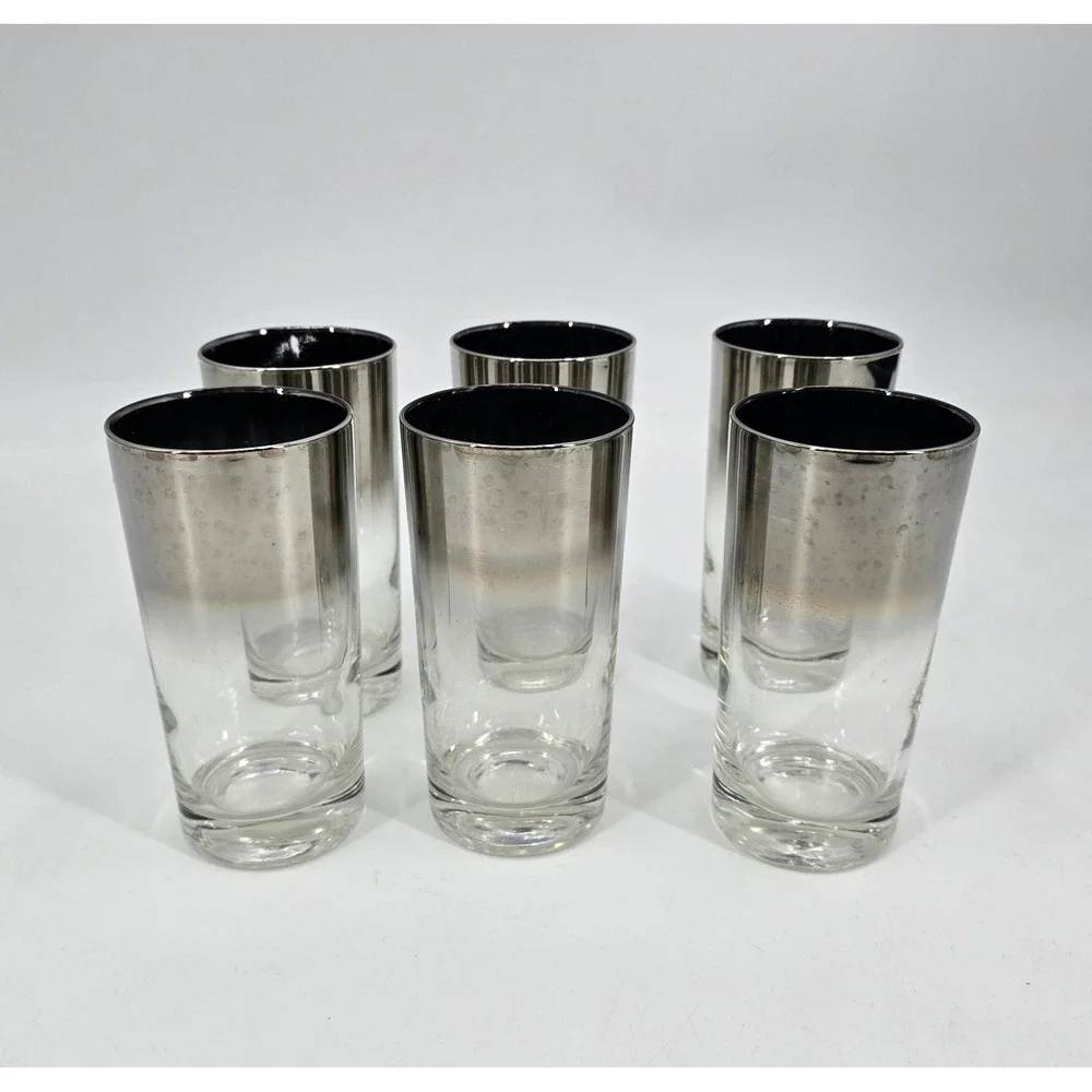 Vintage Silver Fade Highball Glasses Set of 6 Mid Century Dorothy Thorpe Style